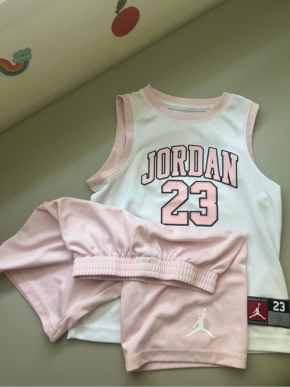 Jordan White & Light Pink Kids Sleeveless Jersey Set